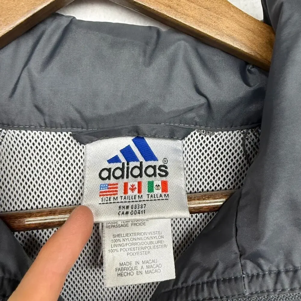Vintage Adidas Windbreaker jacket men's Medium Gray Full Zip Track Hooded 90s